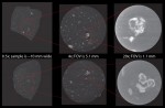 Sample slices showing the use of successively finer objectives to zoom in on an inclusion in a 23.45 carat carbonado from the Central African Republic. Scan durations: 0.5X ~1.5 hours; 4X ~3.5 hours; 20X ~6.5 hours. (Sample courtesy of Dr. Richard Ketcham, The University of Texas and Dr. Christian Koeberl, University of Vienna).